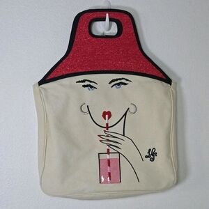 Vintage Lulu Guinness Lady in a Straw Hat Canvas Tote Bag Whimsical Beach Vacay